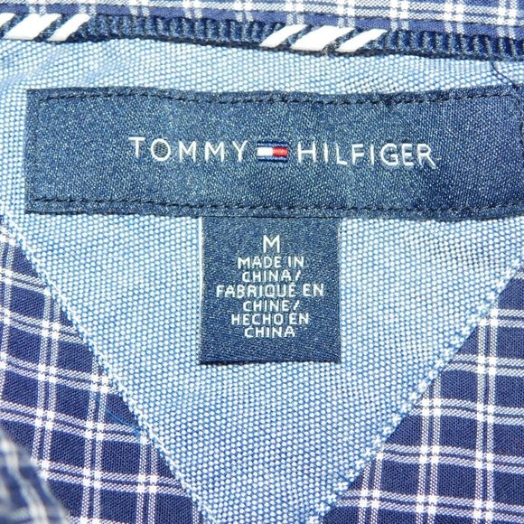 Tommy Hilfiger Mens M Blue White Plaid Check Short Sleeve Button Front Shirt - Picture 2 of 7